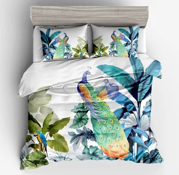 

Fashion Peacock Animal 3D Printed 100% Polyester Duvet Quilt Pillow black blue red yellow Bed Double Full King Size Bedding Set