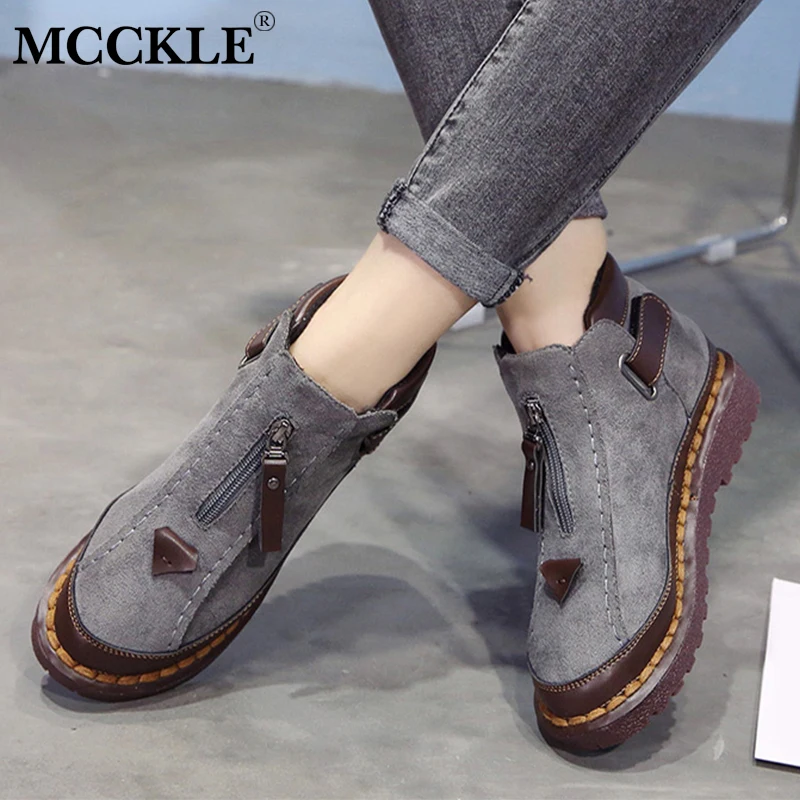 

MCCKLE Women Ankle Boots Spring Plus Size Female Short Booties Platform Retro Nebuck Fashion Zipper Casual Woman's Shoes