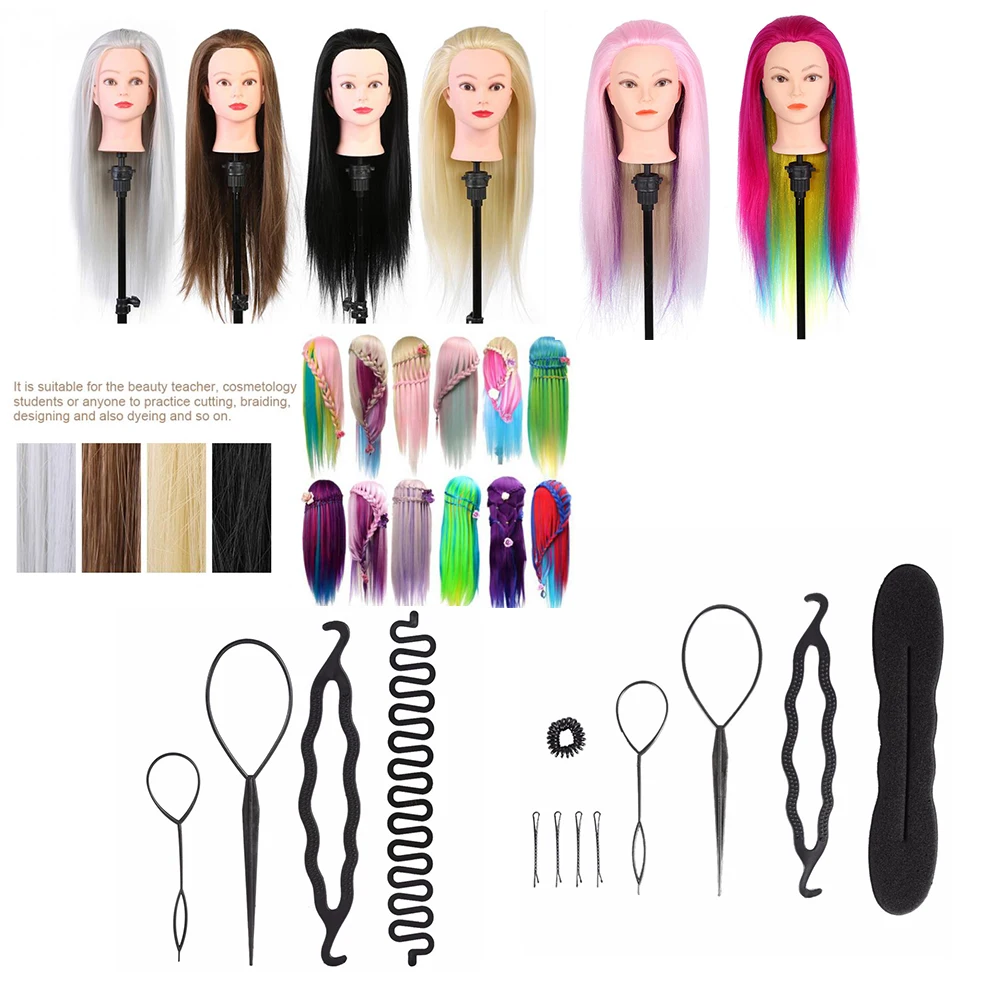 

Colorful Synthetic Fiber Mannequin Salon Hairstyle Hairdresser Training Practice Head 26 Inch+Braiding Styling Disk Twist Tools