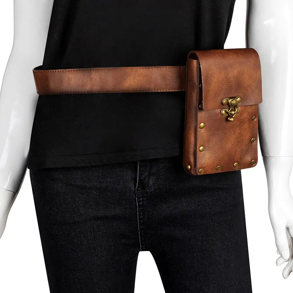 

Brown Leather Vintage Travel Outdoor Mobile Phone Key Waist Belt Pouch Gothic Bag Steampunk Small Pocket Women & Men Mini Bags