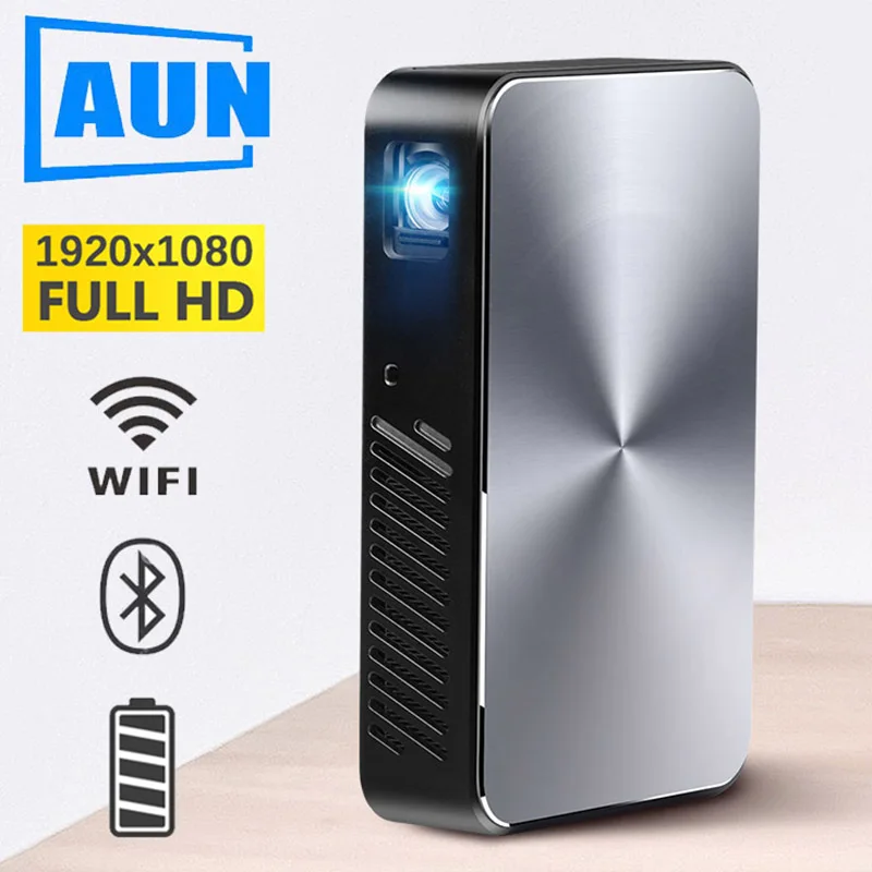 Brand AUN Full HD Projector J10, Build in Android, 6000mAH Battery, 1920x1080P, WIFI, Bluetooth, HDMI. Portable MINI Projector