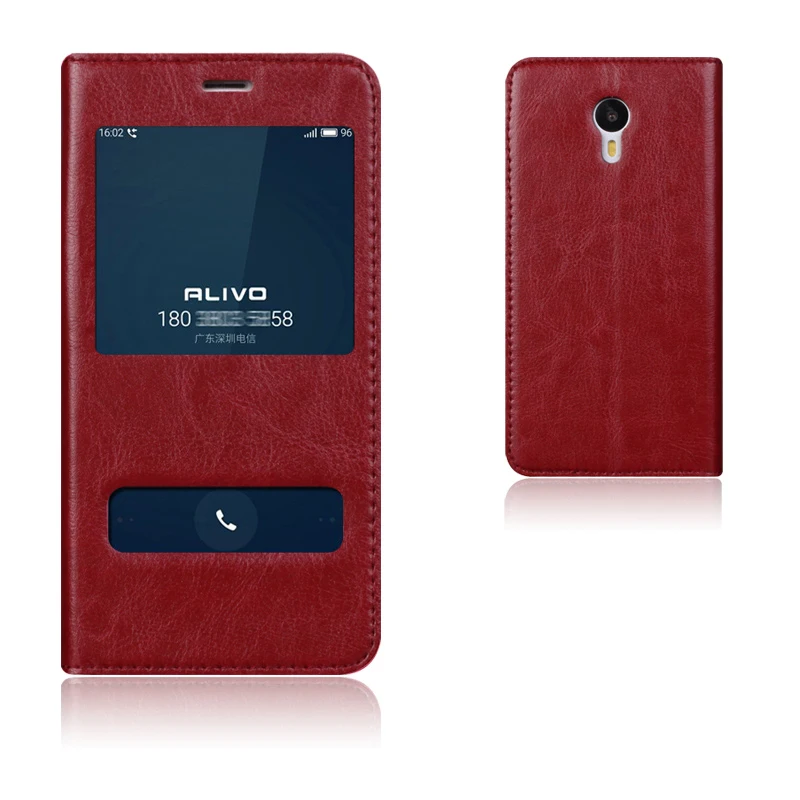 Natural Top Genuine Leather Window Flip Stand Cover Case For Meizu Meilan Note 3 Meizu M3