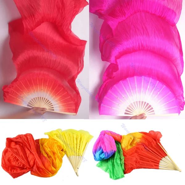 

1Pc Hand Made Colorful Belly Dance Dancing Silk Bamboo Long Fans Veils 4 Colors