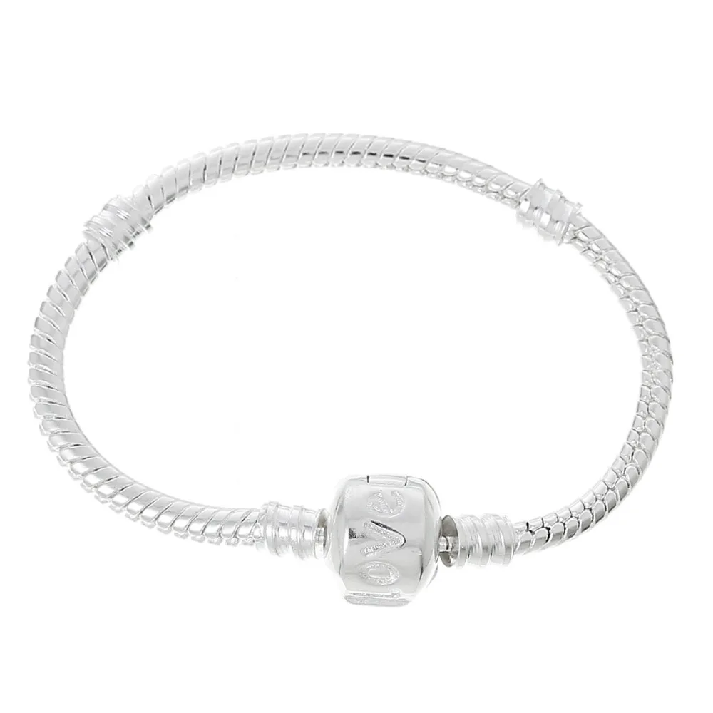 DoreenBeads Популярные трендовые европейские браслеты, цепочка в виде змеи "Love", резная застежка-защелка серебряного цвета для детей/детей длиной 14 см, 3 шт
