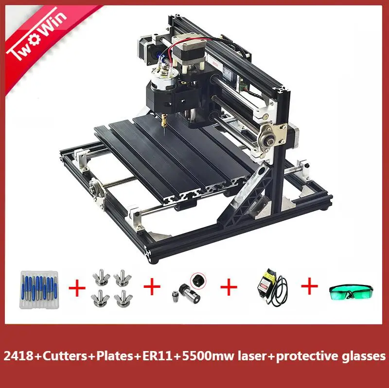 ЧПУ 2418 с ER11 гравировальный станок с GRBL рабочая зона 24x18x4,5 см три оси Pcb ПВХ фрезерный станок по дереву - Цвет: 5500mw laser