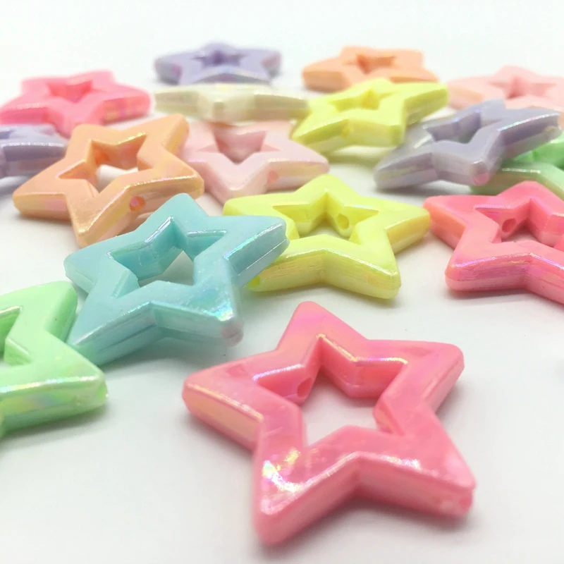 

Meideheng Acrylic Beads Five-Pointed Star Candy AB Color Straight hole Beads For Jewelry Making Pierced rainbow 5*28mm 20pcs/bag