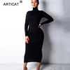 Articat de manga larga de cuello alto de mujeres Sexy vestido recto ceñido vestido largo vestido de vendaje Delgado otoño Casual Maxi vestido Vestidos ► Foto 2/6