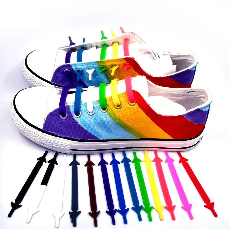 New 1 Set 12pcs New Creative Flexible Luminous Creative Silicone Laces No-Tie Shoelaces Fashionable Elastic Trainers Shoes Laces