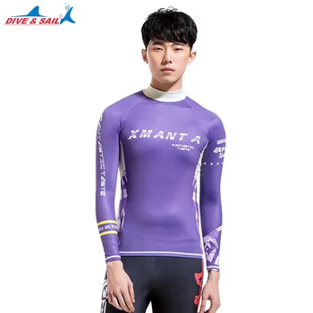 

2017 Hot Sale Long Sleeve Swimwear Rash Guard Men UPF 50+ Sun Protection Surfing Diving Tops Man Beach Letter Swimming T Shirt