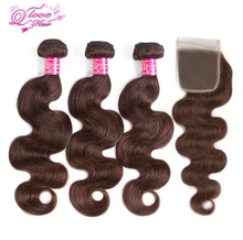 Queen Love Hair Pre-colored Brazilian Body Wave Closure Non Remy Hair Weave 3 Bundles Human Hair Bundles With Closure #4 Color