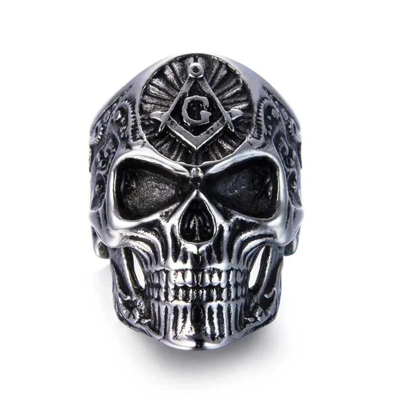 Modyle 2018 Men Punk Rock Stainless Steel Masonic skull rings Punk Man's High Quality Personality Ring
