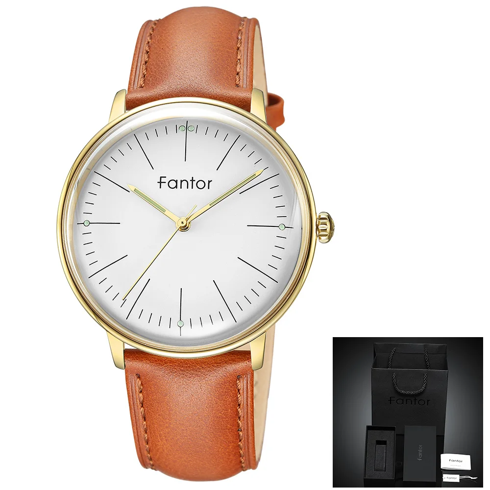 

Fantor Brand Leather Strap Men Watch Simple Dial with Luminous Hand Quartz Wristwatch Mens Business Casual Waterproof Watches
