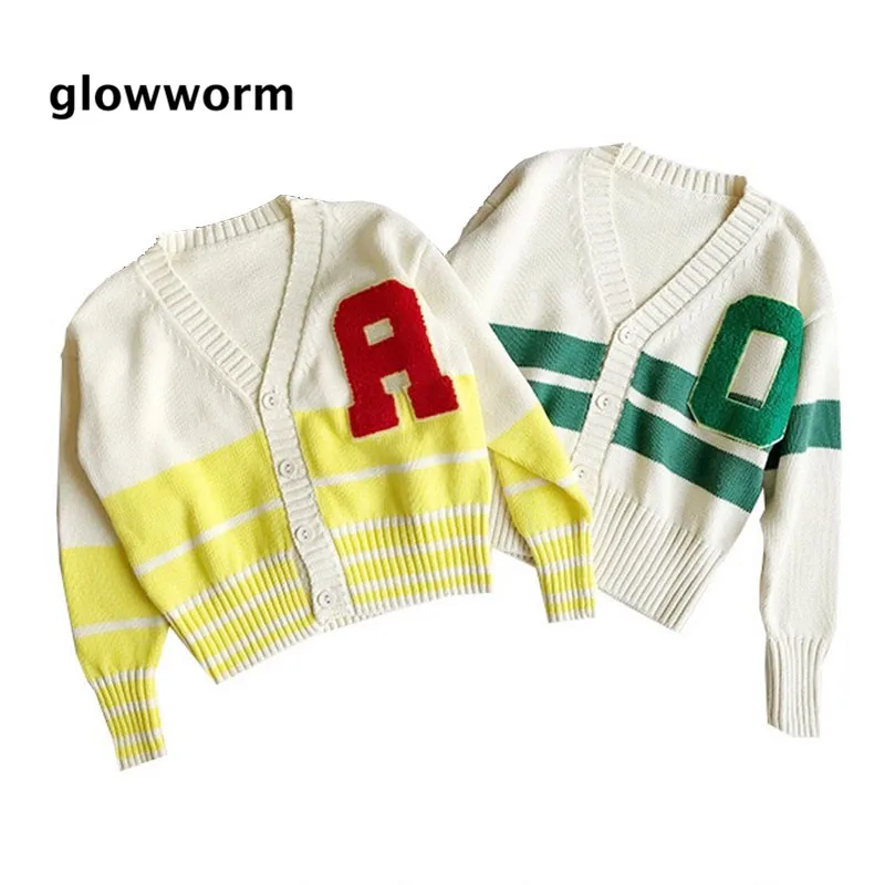 

Glowwormkids Baby Girls Boys Autumn 2018 New Cardigan Sweater Coat letter Cotton V-neck Personality Fashion hs091