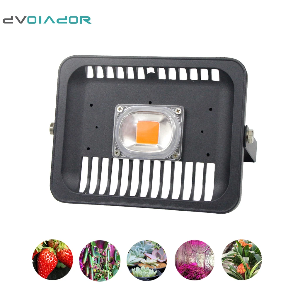 

DVOLADOR Plant grow Lamp LED COB Flood Light 50W 220V IP65 Input Smart IC Driver Full Spectrum Fruit Flower Cultivate Floodlight