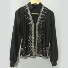 Стиль для мужчин костюмы для латинских танцев старшие спандекс камни с длинными рукавами латинские танцевальные рубашки для мужчин латинские танцевальные рубашки S-4XL