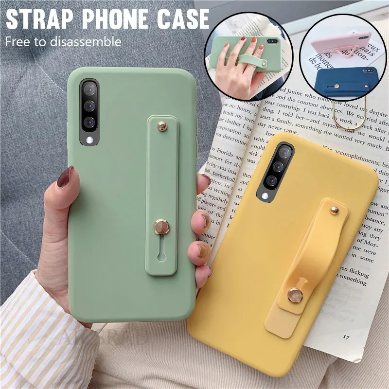 

Candy Color Soft Silicone Case Cover on for Samsung A10 A20 E A30 A40 s A50 A60 A70 A80 2019 Wrist Strap Hand Band Stand Coque