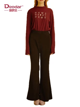 

Deodar Simple Basic Girl Style Sweet Small Fresh T Round Neck Letter Embroidery Loose Elastic Knit Shirt