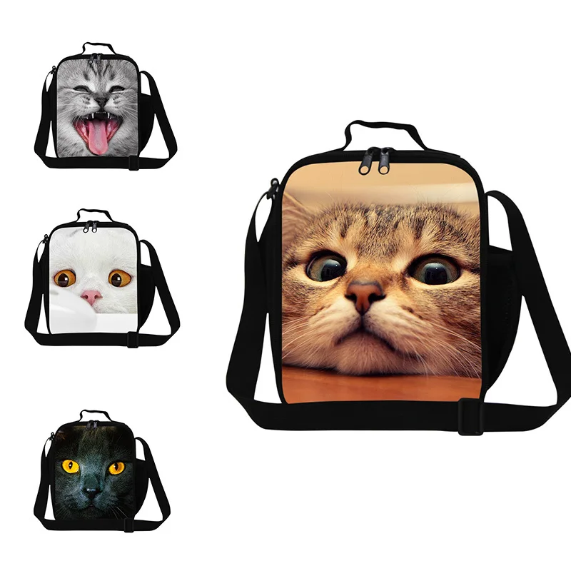 Cute cat 3D printing children lunch bags small lunch box bag for kids lunch cooler bags for boys animal lunch container school boys-lunch-bag