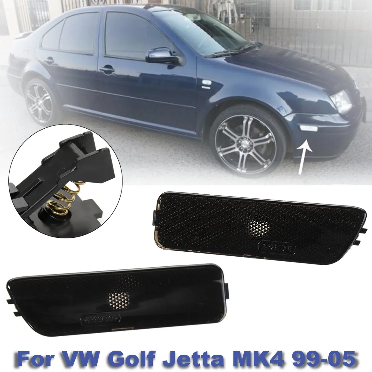 Pair Front Left Right Black Bumper Side Marker Light For Volkswagen