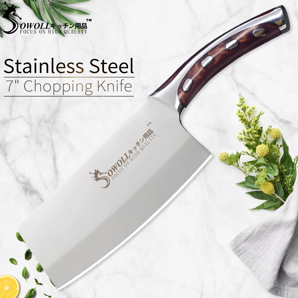 SOWOLL 4cr14mov Stainless Steel Kitchen Knives Chopping Kitchen Knife Resin Fibre Handle Meat Cleaver Cooking Accessories SOWOLL 4cr14mov Stainless Steel Kitchen Knives Chopping Kitchen Knife Resin Fibre Handle Meat Cleaver Cooking Accessories