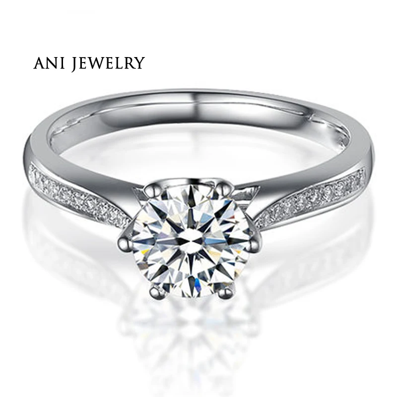 ANI 18K White Gold (AU750) Wedding Ring 0.65 CT Certified I/SI Round Cut Diamond Romantic 6 Claw Propasal Band Jewelry for Women