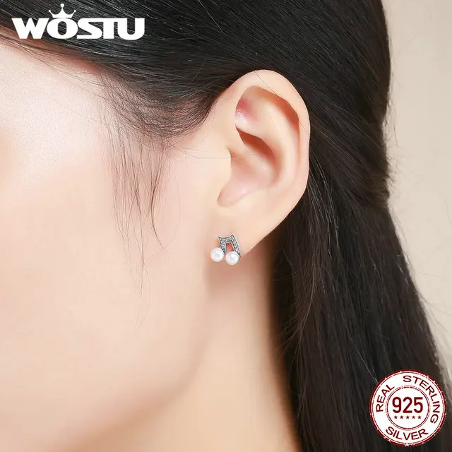 Wostu 100 925 Sterling Silver Hiphop Style Melody Small Stud Wostu 100 925 Sterling Silver Hiphop Style Melody Small Stud Earrings For Women Clear Cz