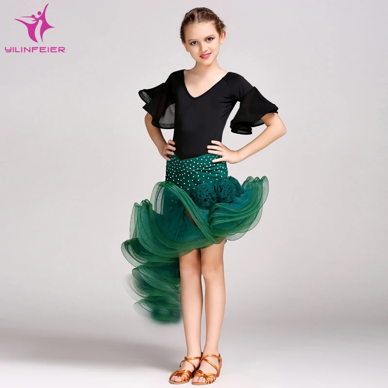 

YILINFEIER 1037 and 1013 2 Pcs/Set Latin Dance One-piece Costume Top and Skirt Suits Dancing Dresses Ballroom Costumes for Kids
