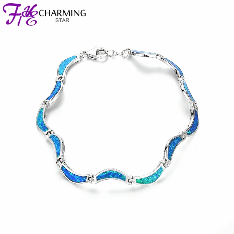 New Fashion Fire Blue OPAL Bracelet 925 Sterling Silver Women Bracelets