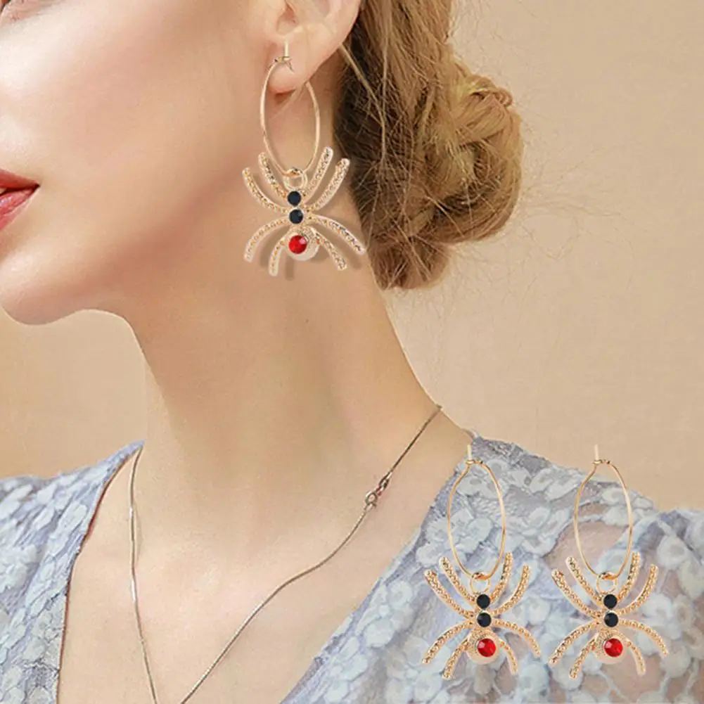 

2019 Women Fashion Embossed Spider Pendant Dangle Long Hoop Earrings Jewelry