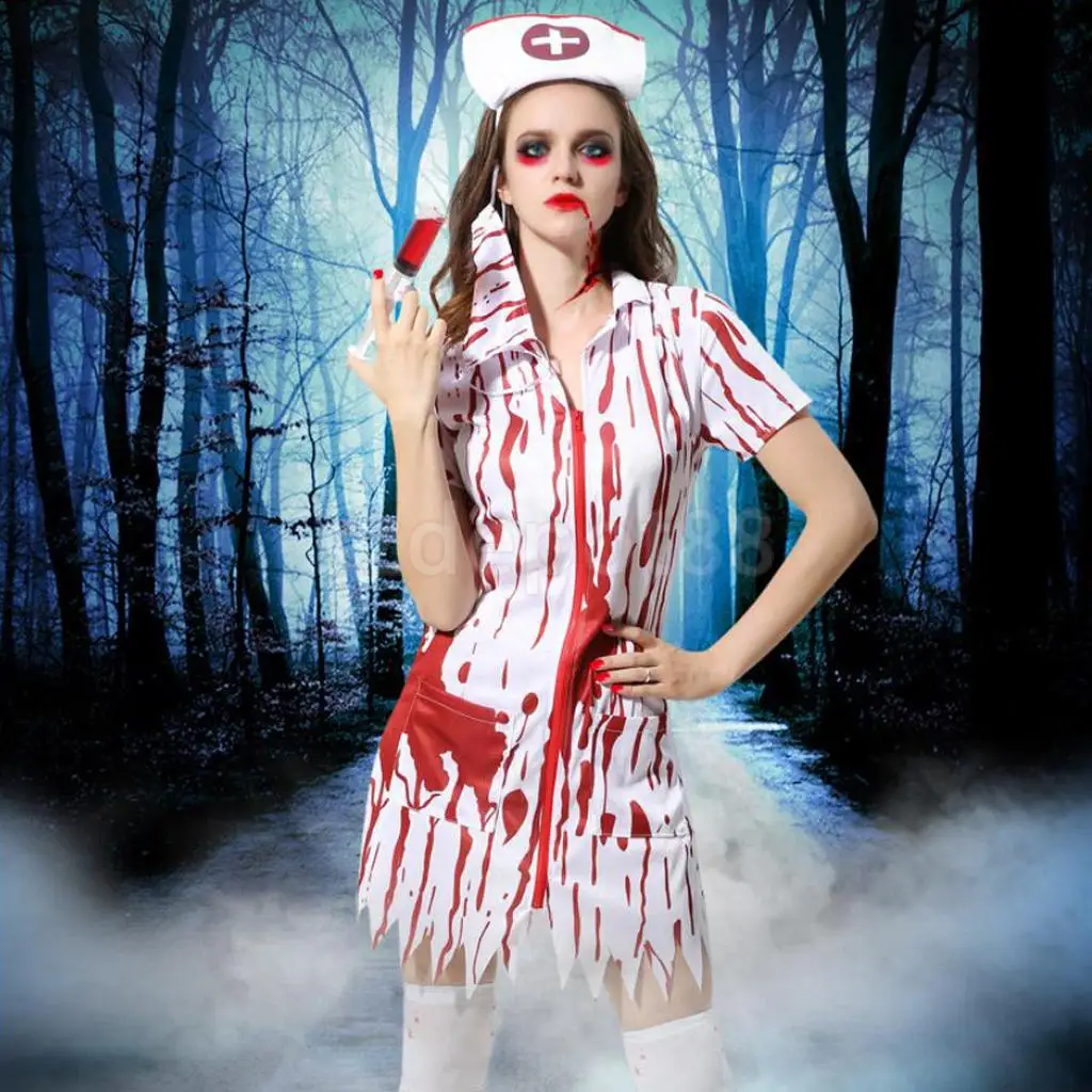 Halloween Blutige Krankenschwester Kostüm Horror Zombie Kleid Kappe