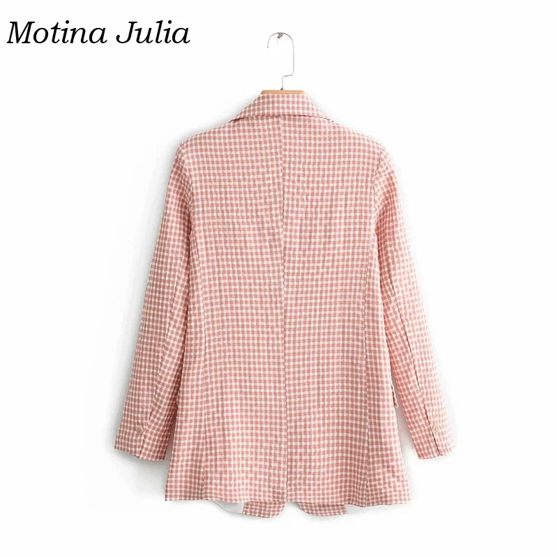 Motina Julia уличная хлопковая розовая клетчатая куртка, пальто, верхняя одежда, Женский повседневный мужской пиджак с карманами