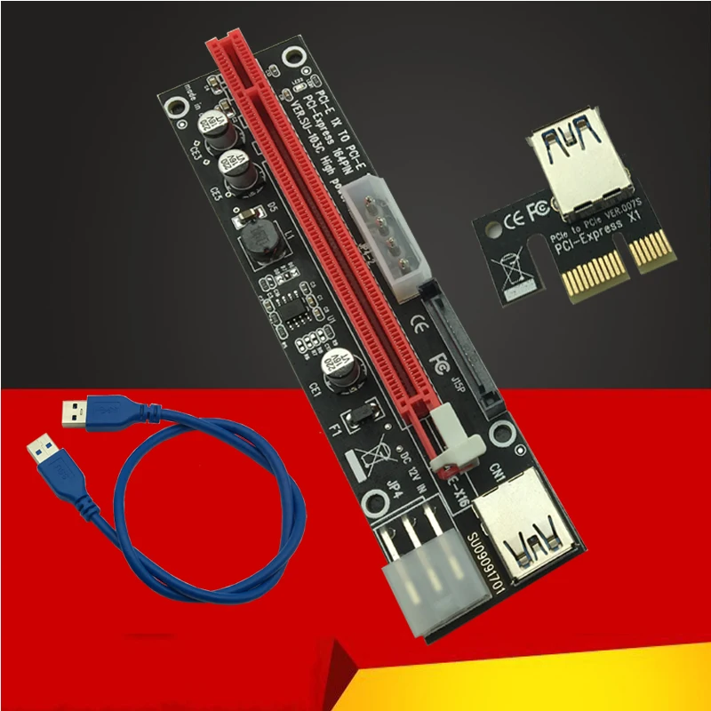 60CM PCI Express 1X To 16X PCIE Riser Card For BTC Miner Machine Overcurrent Protection USB Cable SATA To 6Pin Power Cord Mining