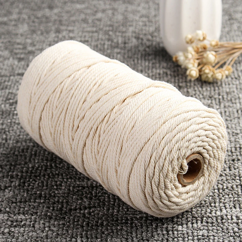 

New 3mm*200m Beige/White Cotton Twisted Cord Rope Crafts Macrame Artisan String Hot DIY Handmade Home Decorative Supplies