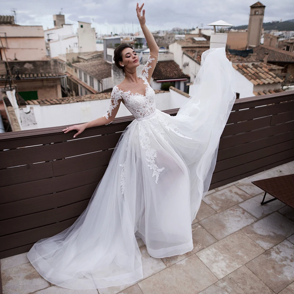 Romantic Detachable Wedding Dresses Mermaid Lace Bride Dress