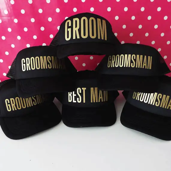 

personalize wedding groom best man groomsmen Bachelorette party Mesh Trucker Snapback trucker hats caps gifts favors