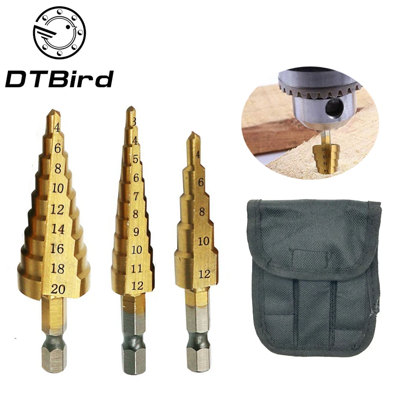  1pcs 3-13mm HSS Titanium Coated Stepped Drill Power Tools Carbide Drill Mini Drill Bit Set 3-12mm 4