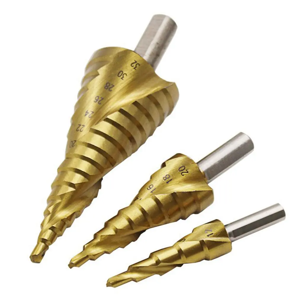 HSS 4241 Triangle Handle Titanium Plated Spiral Groove Step Drill Profeesional Multi-function Drills Drop Shipping Supplier Sale