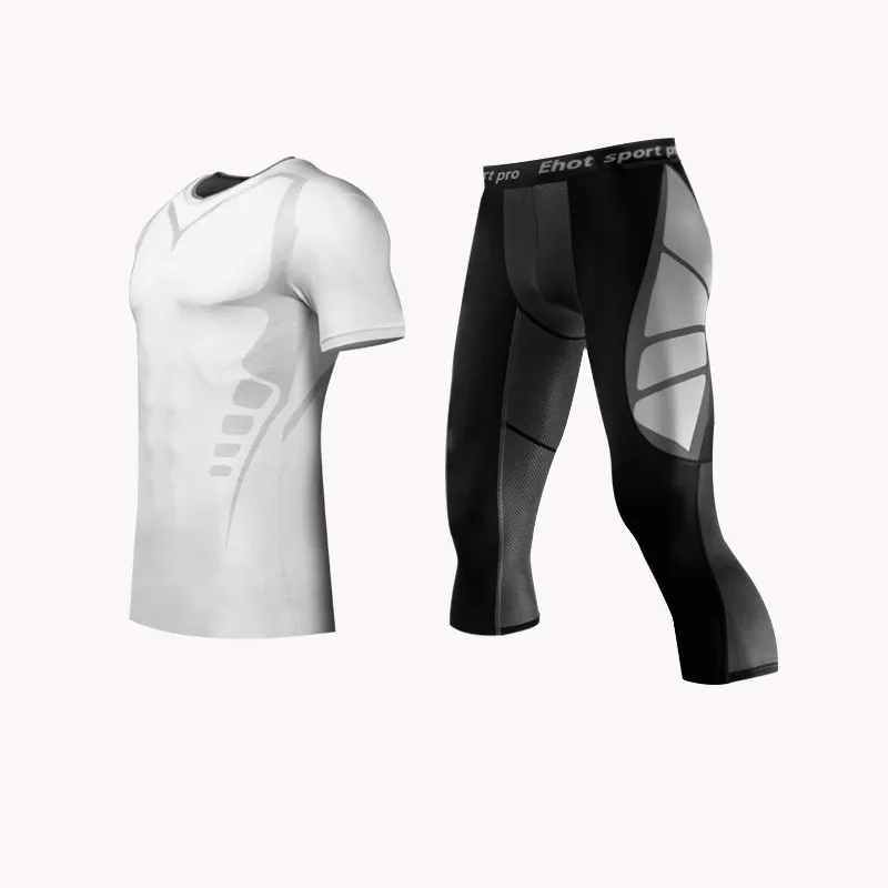 

Mens Compression Pants MMA Boxing Shorts Rashguard Fitness Tight Long Sleeve Tracksuit Running Tights Gym Sets Workout Men Tops