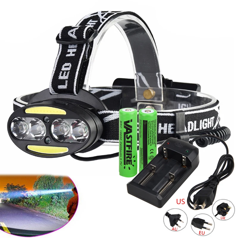 

Multifunction 8 light 7 mode headlamp T6 COB Red LED Head Lamp COB Flashlight for Biking Search Rescue outdoor+Battery+Charger