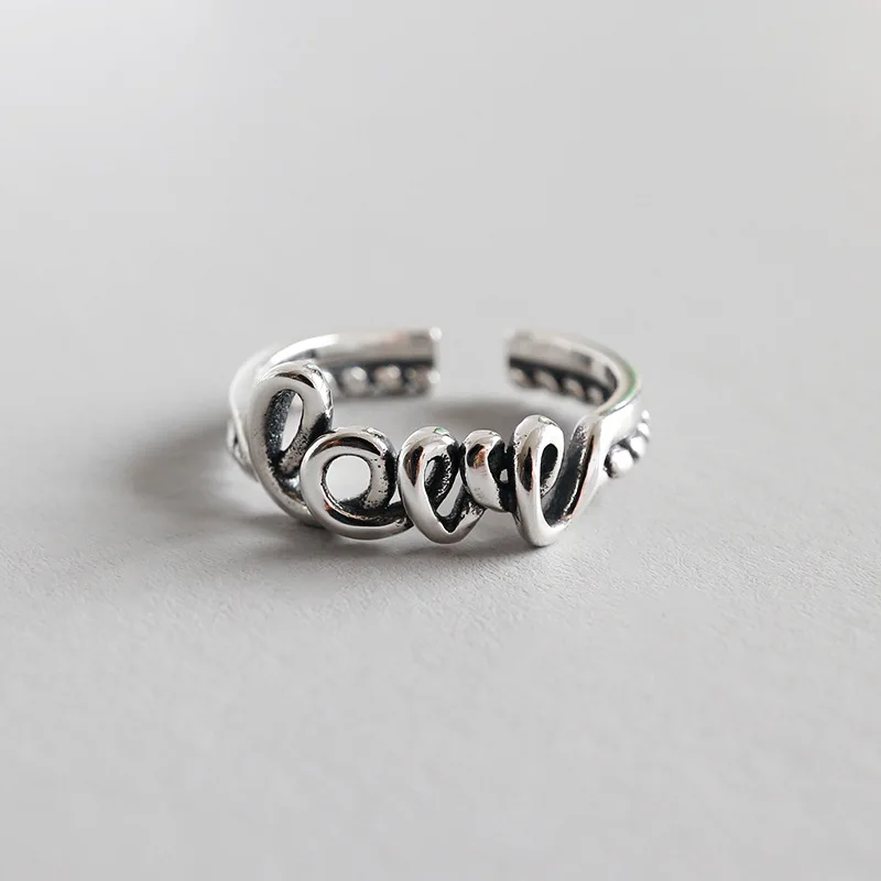 

Vintage 100% Authentic S925 Sterling Silver Fine Jewelry Script LOVE Letter Ring Handmade adjustable J169