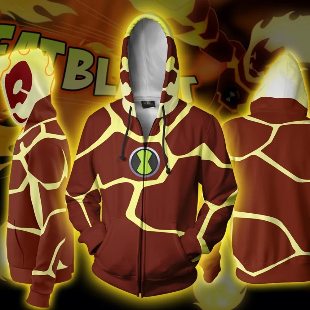 

Ben 10 Costumes Heatblast Upgrade Sweatshirts Cosplay Ben 10 3D Printed Sweatshirt Cardigan Sweater Cartoon hooded Jackets