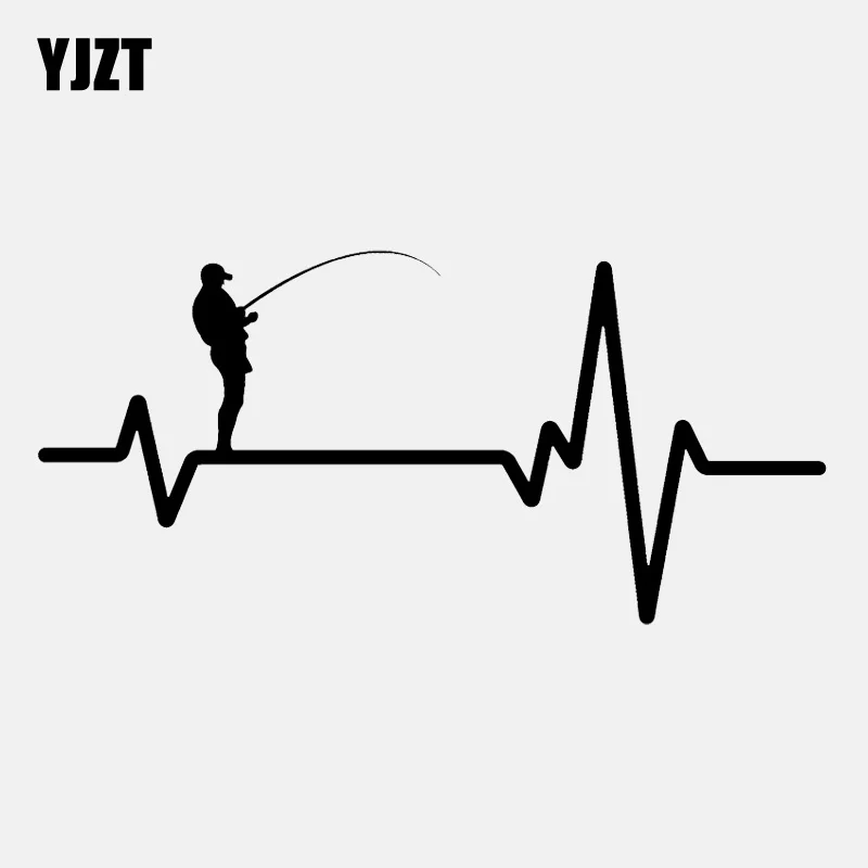 YJZT 16,5 см* 7,8 см Автомобильная наклейка для рыбалки Deep Sea Man сердцебиение виниловая черная/Серебристая C22-1201