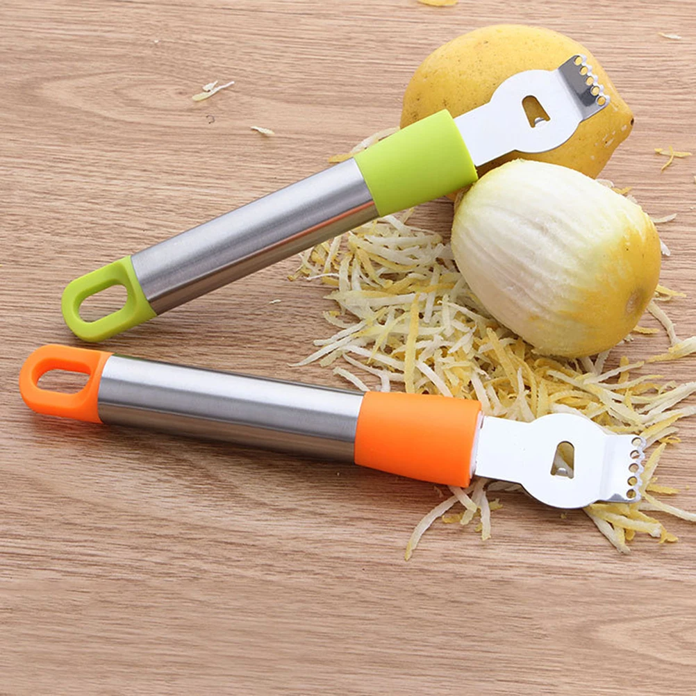 

Stainless Steel Lemon slicer Grapefruit Grater Peeler Chocolate Slicer with Channel Knife and Hanging Loop (Random Color)