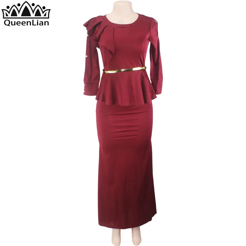 Африканская одежда поддельные два шт длинное платье с поясом росы плеча для леди(CP08 - Цвет: bordeaux