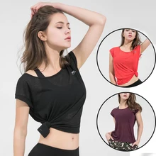Новая мода yoga футболка пикантные женские спортивный Топ Фитнес Бег одежда быстросохнущие футболки с коротким рукавом тренировки одежда для женщин