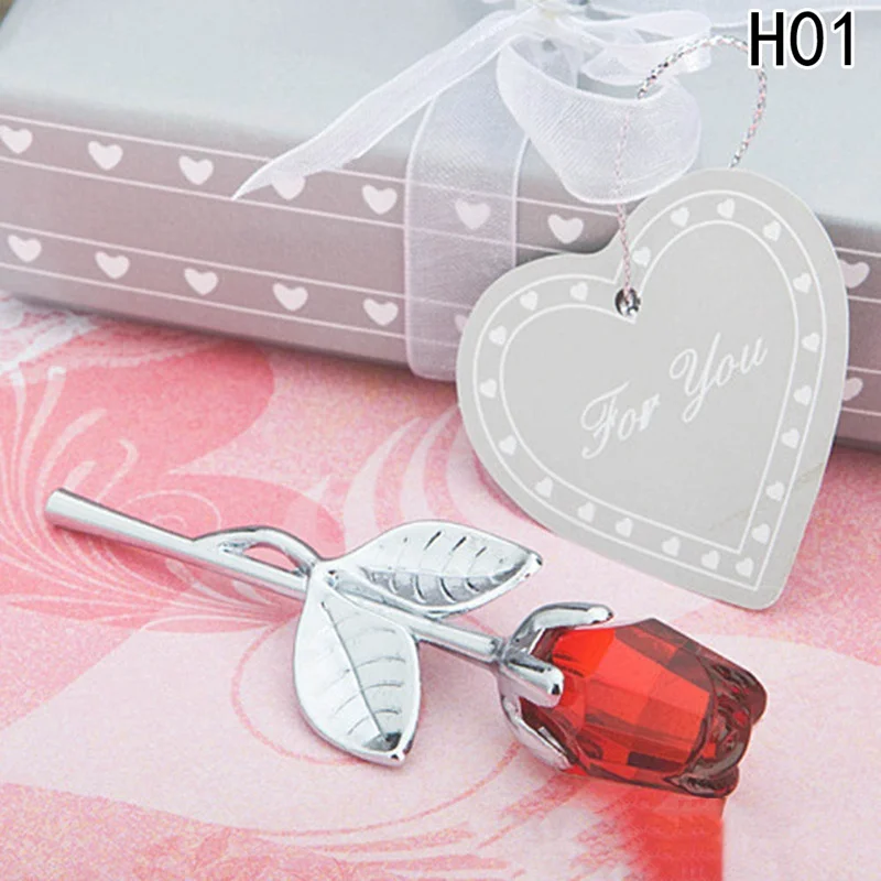

1Pcs Crystal Glass Rose Flower Figurines Craft Wedding Valentine's Day favors gifts Souvenir Table Decoration Ornaments