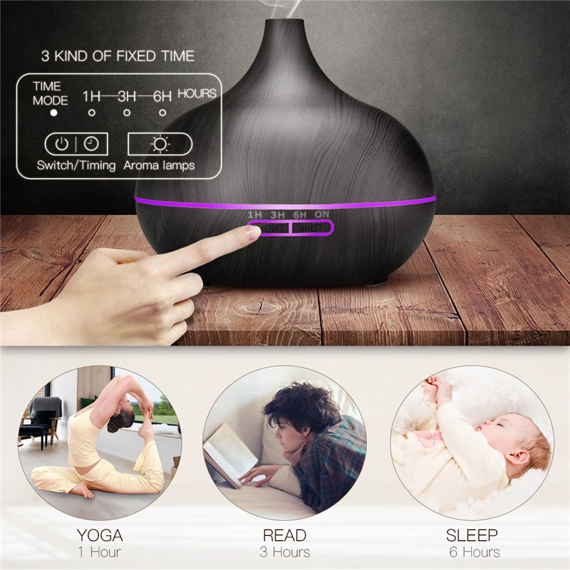 

550 ML Aromatherapy Essential Oil Aroma Diffuser Wood Grain Ultrasonic Mist Maker Fogger 7 Color LED Light Home Air Humidifier