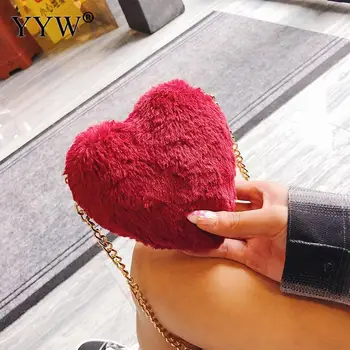 

New Hairy Faux Fur Fashion Women'S Shoulder Messenger Bags Bolsas Feminina Casual Sweet Heart Clutch Party Purse Crossbody Bags