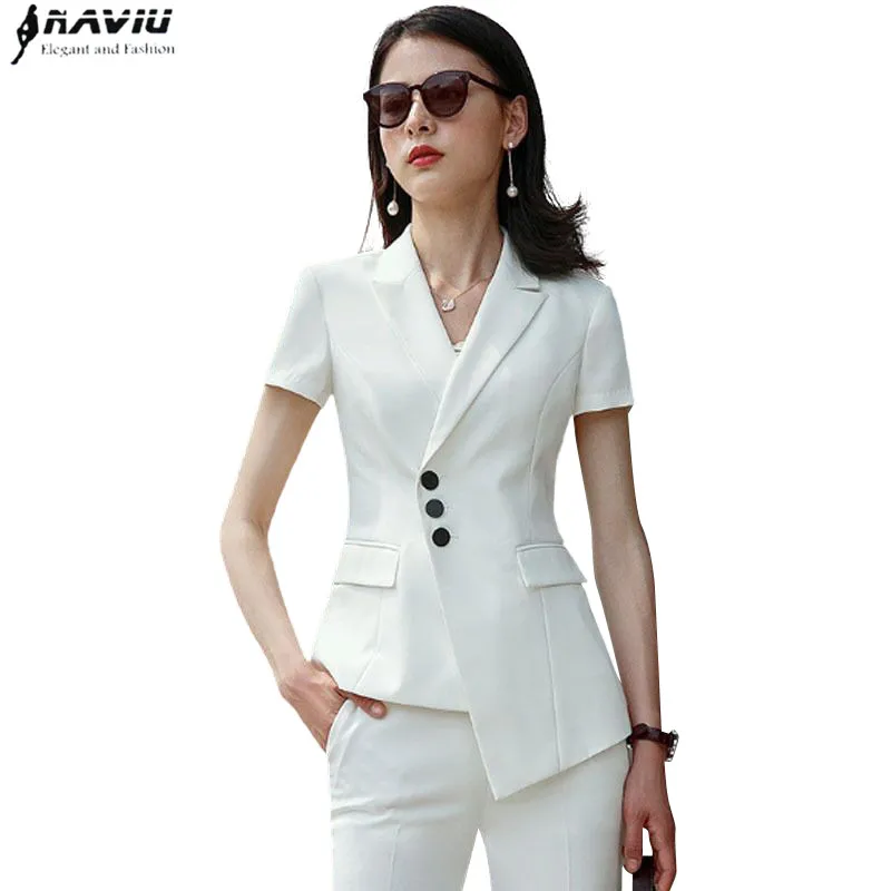 

Summer clothes for women pant suit OL formal business slim short sleeve blazer and trousers office ladies plus size work wear