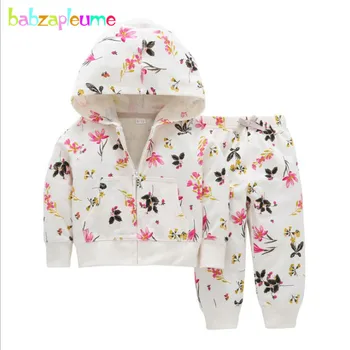 

2Piece/Baby Girls Clothing 2018 Spring Autumn Cute Flowers Hooded Kids Jacket Coat+Pants Sport Suit Infant Clothes Sets BC1768-1